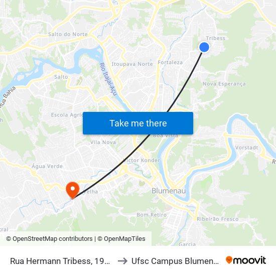 Rua Hermann Tribess, 1980 to Ufsc Campus Blumenau map