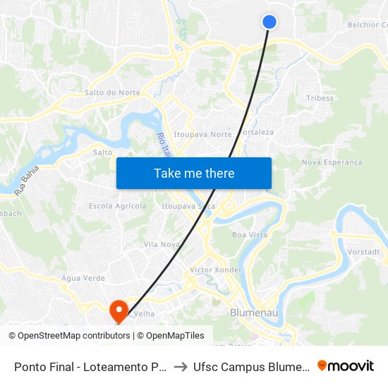 Ponto Final - Loteamento Piske to Ufsc Campus Blumenau map