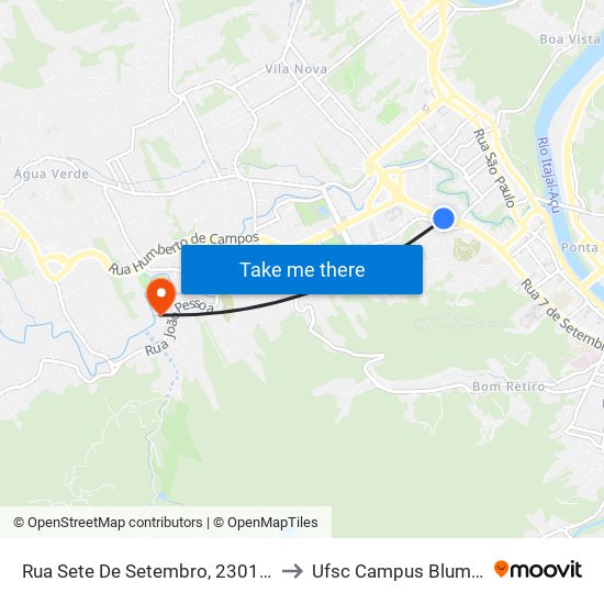 Rua Sete De Setembro, 2301-2327 to Ufsc Campus Blumenau map