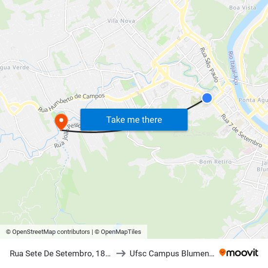 Rua Sete De Setembro, 1897 to Ufsc Campus Blumenau map