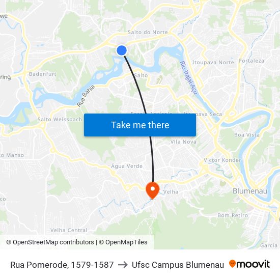 Rua Pomerode, 1579-1587 to Ufsc Campus Blumenau map