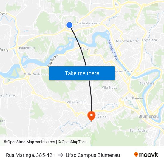 Rua Maringá, 385-421 to Ufsc Campus Blumenau map