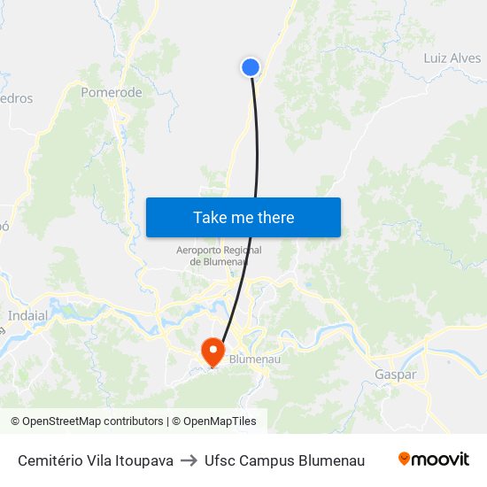 Cemitério Vila Itoupava to Ufsc Campus Blumenau map