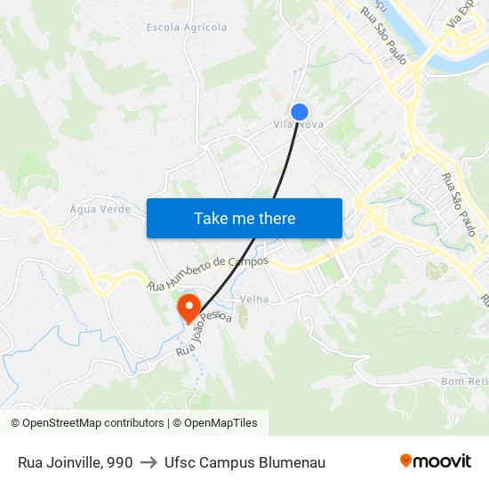 Rua Joinville, 990 to Ufsc Campus Blumenau map