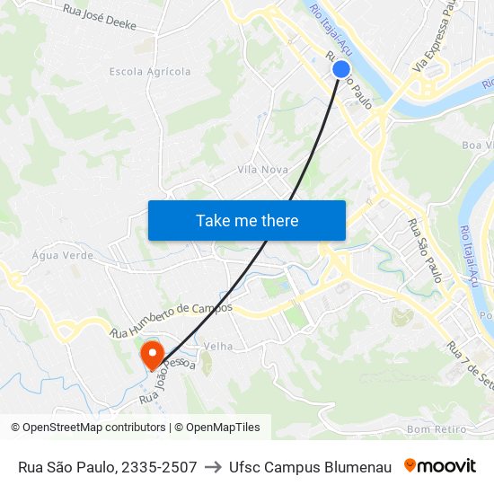 Rua São Paulo, 2335-2507 to Ufsc Campus Blumenau map