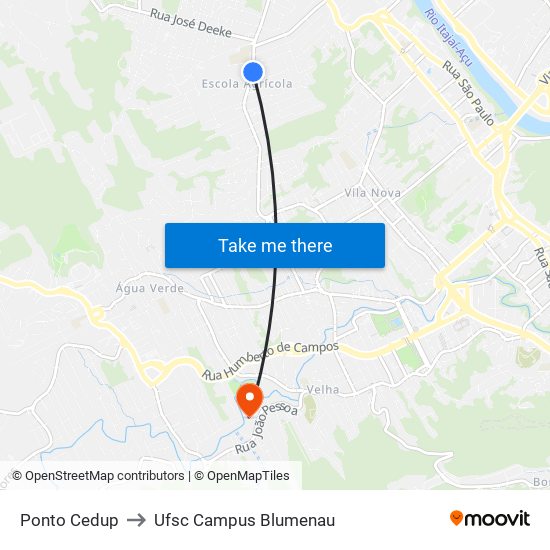 Ponto Cedup to Ufsc Campus Blumenau map