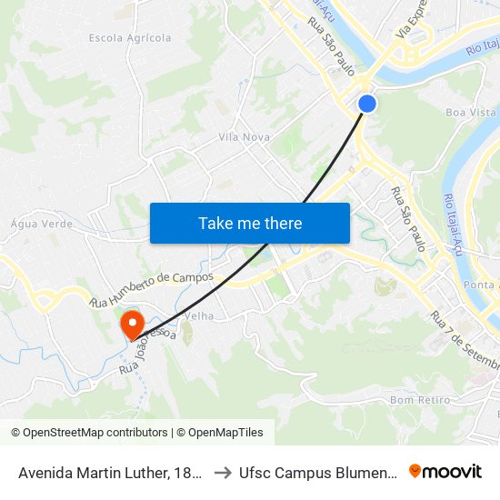 Avenida Martin Luther, 1860 to Ufsc Campus Blumenau map