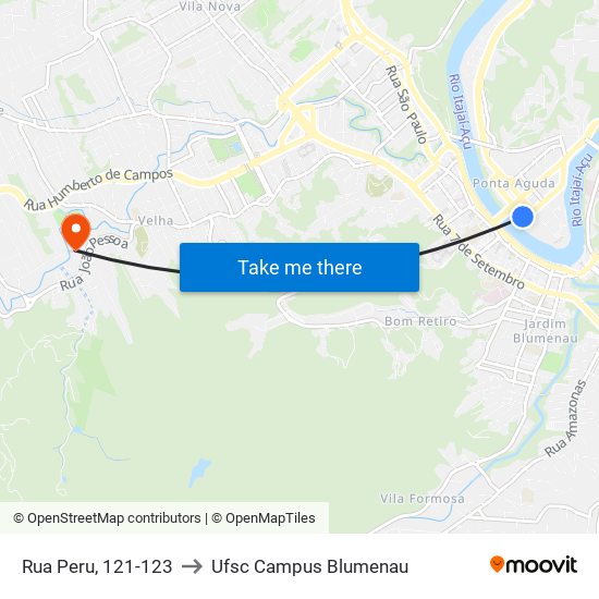 Rua Peru, 121-123 to Ufsc Campus Blumenau map