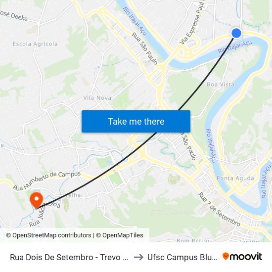 Rua Dois De Setembro - Trevo Coca-Cola to Ufsc Campus Blumenau map