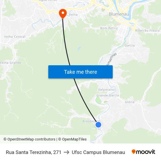 Rua Santa Terezinha, 271 to Ufsc Campus Blumenau map