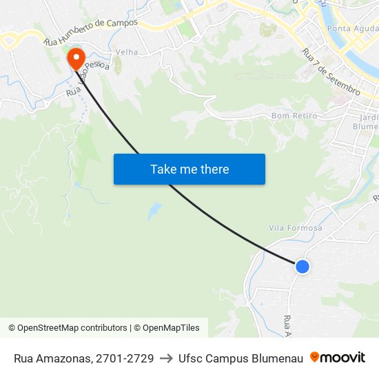 Rua Amazonas, 2701-2729 to Ufsc Campus Blumenau map