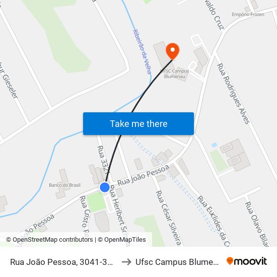 Rua João Pessoa, 3041-3055 to Ufsc Campus Blumenau map