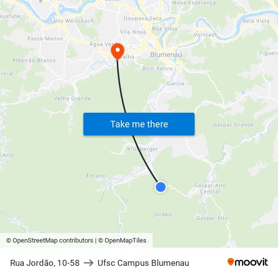 Rua Jordão, 10-58 to Ufsc Campus Blumenau map