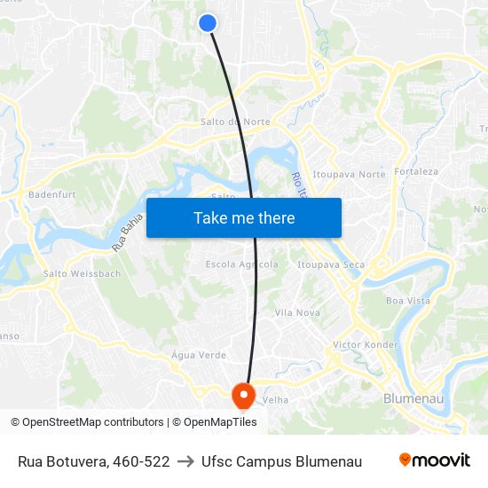 Rua Botuvera, 460-522 to Ufsc Campus Blumenau map
