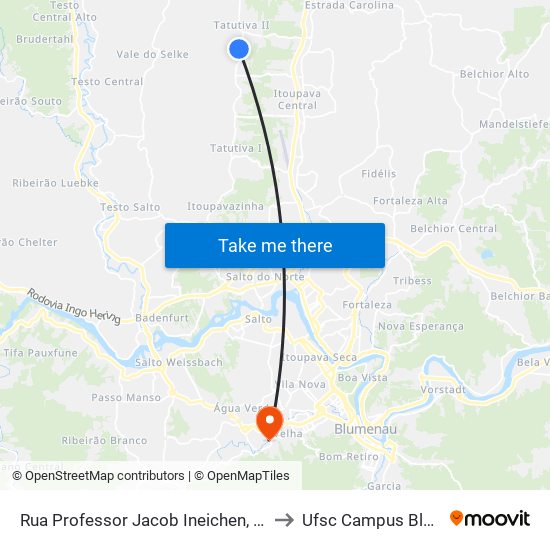 Rua Professor Jacob Ineichen, 6509-6625 to Ufsc Campus Blumenau map