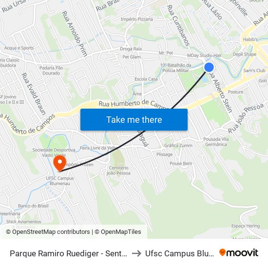 Parque Ramiro Ruediger - Sentido Bairro to Ufsc Campus Blumenau map