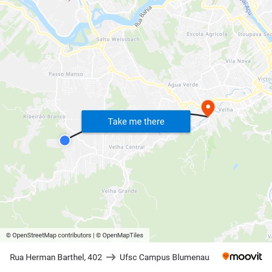 Rua Herman Barthel, 402 to Ufsc Campus Blumenau map