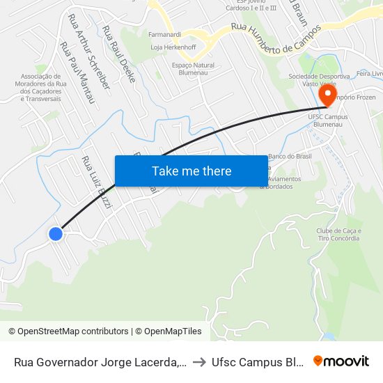 Rua Governador Jorge Lacerda, 1704-1730 to Ufsc Campus Blumenau map