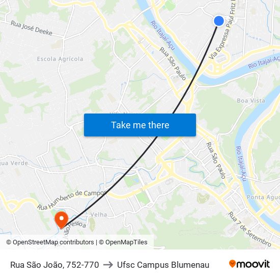 Rua São João, 752-770 to Ufsc Campus Blumenau map