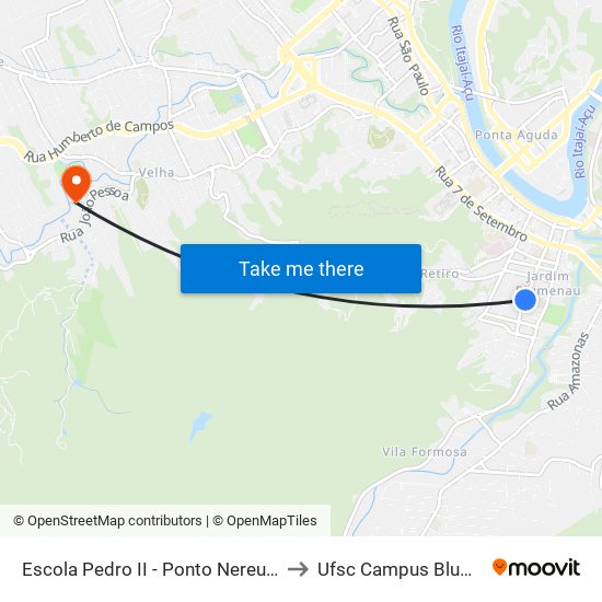 Escola Pedro II - Ponto Nereu Ramos to Ufsc Campus Blumenau map