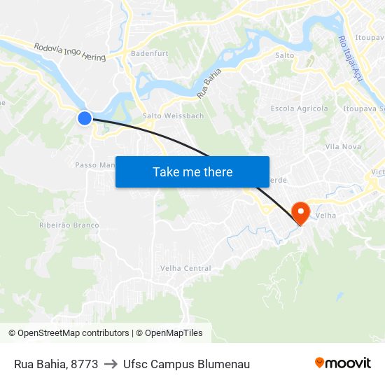 Rua Bahia, 8773 to Ufsc Campus Blumenau map