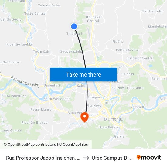 Rua Professor Jacob Ineichen, 3814-3844 to Ufsc Campus Blumenau map