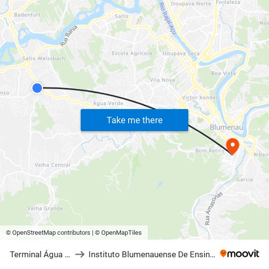 Terminal Água Verde to Instituto Blumenauense De Ensino Superior map