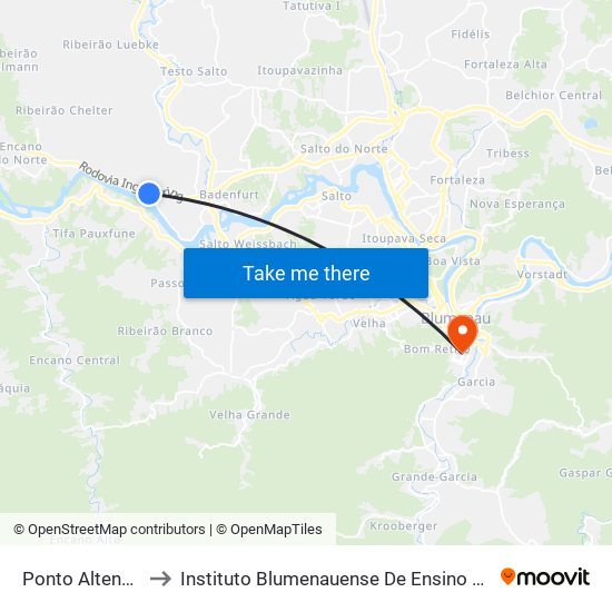 Ponto Altenburg to Instituto Blumenauense De Ensino Superior map