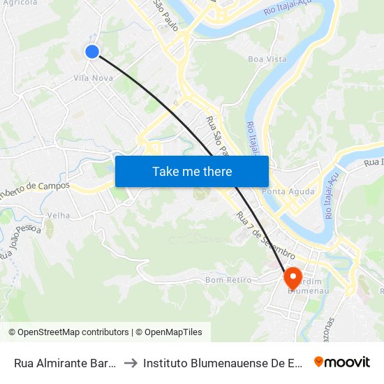 Rua Almirante Barroso, 843 to Instituto Blumenauense De Ensino Superior map