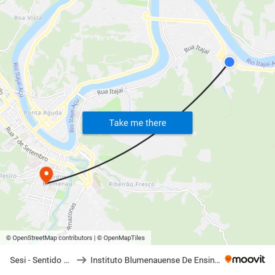 Sesi - Sentido Centro to Instituto Blumenauense De Ensino Superior map