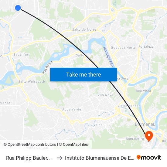 Rua Philipp Bauler, 1268-1329 to Instituto Blumenauense De Ensino Superior map