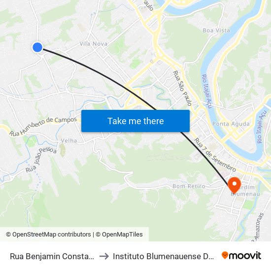 Rua Benjamin Constant, 1961-2009 to Instituto Blumenauense De Ensino Superior map