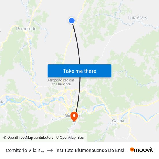 Cemitério Vila Itoupava to Instituto Blumenauense De Ensino Superior map