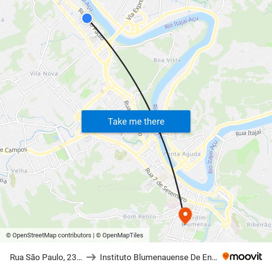 Rua São Paulo, 2335-2507 to Instituto Blumenauense De Ensino Superior map
