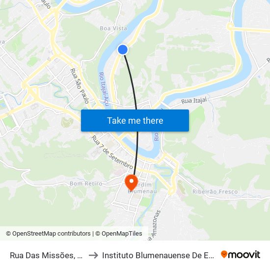 Rua Das Missões, 931-1011 to Instituto Blumenauense De Ensino Superior map