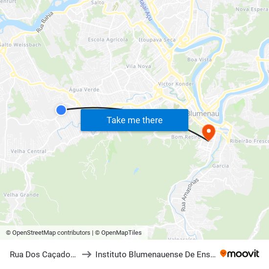 Rua Dos Caçadores, 859 to Instituto Blumenauense De Ensino Superior map
