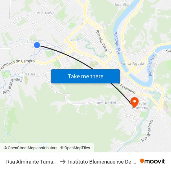 Rua Almirante Tamandaré, 1724 to Instituto Blumenauense De Ensino Superior map