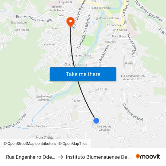 Rua Engenheiro Odebrecht, 849 to Instituto Blumenauense De Ensino Superior map