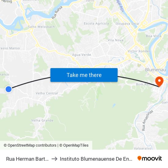 Rua Herman Barthel, 402 to Instituto Blumenauense De Ensino Superior map