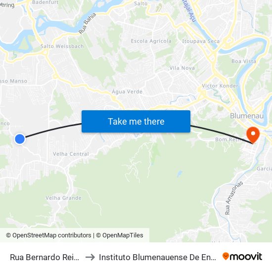 Rua Bernardo Reiter, 2236 to Instituto Blumenauense De Ensino Superior map