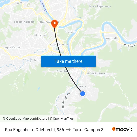Rua Engenheiro Odebrecht, 986 to Furb - Campus 3 map