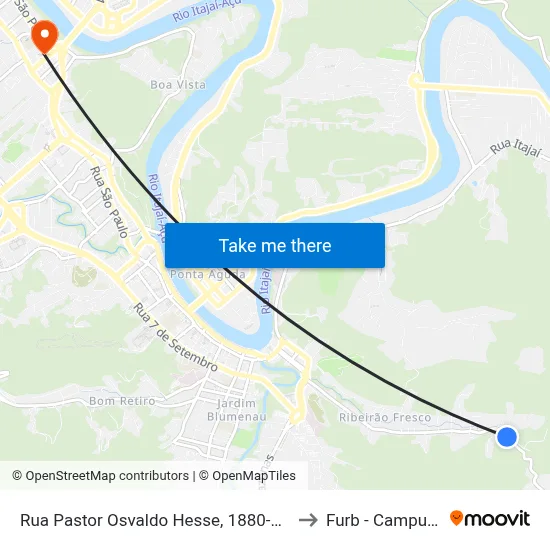 Rua Pastor Osvaldo Hesse, 1880-1910 to Furb - Campus 3 map