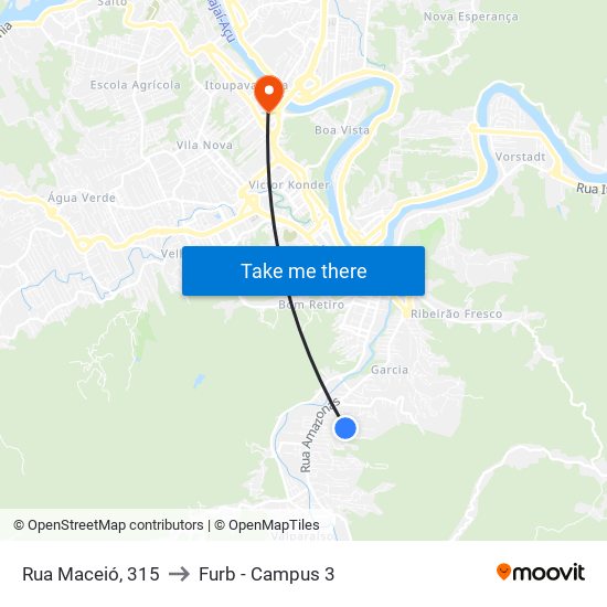Rua Maceió, 315 to Furb - Campus 3 map