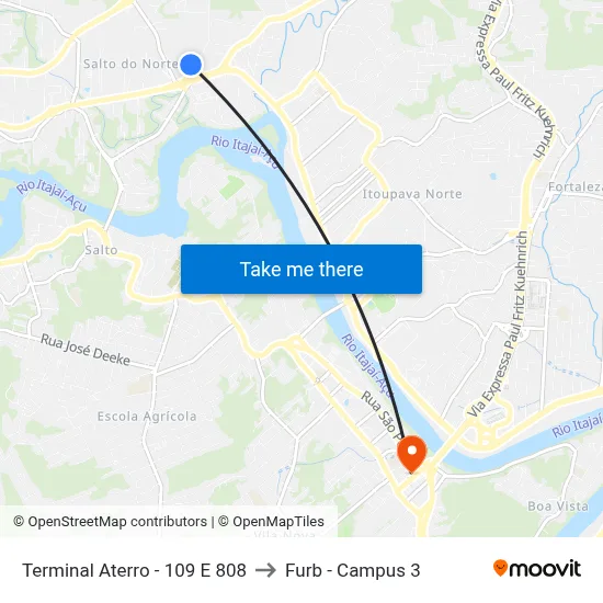 Terminal Aterro - 109 E 808 to Furb - Campus 3 map
