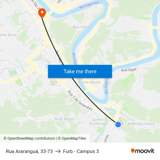 Rua Araranguá, 33-73 to Furb - Campus 3 map