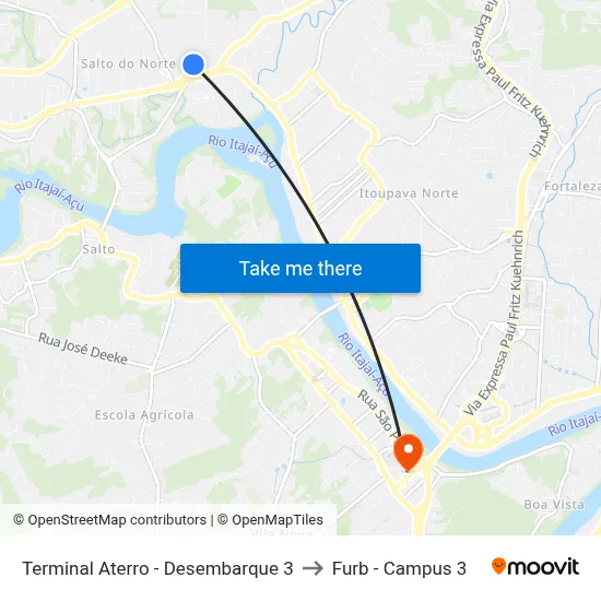 Terminal Aterro - Desembarque 3 to Furb - Campus 3 map