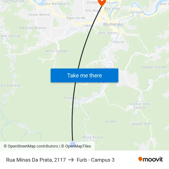 Rua Minas Da Prata, 2117 to Furb - Campus 3 map