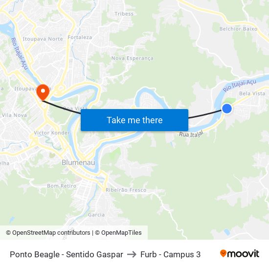 Ponto Beagle - Sentido Gaspar to Furb - Campus 3 map