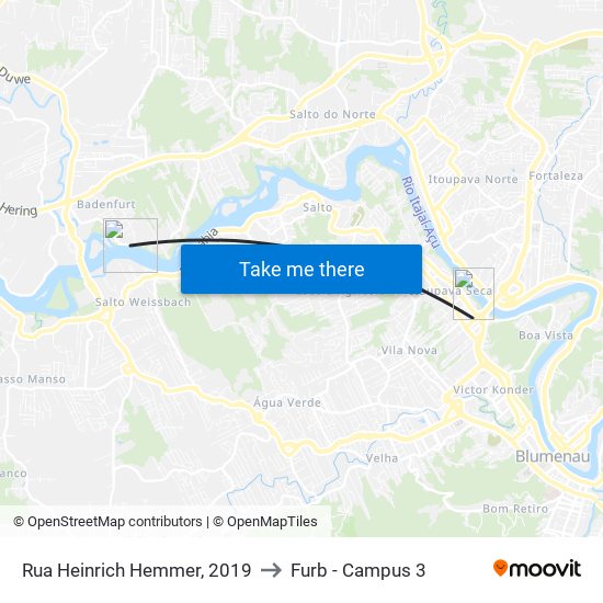 Rua Heinrich Hemmer, 2019 to Furb - Campus 3 map