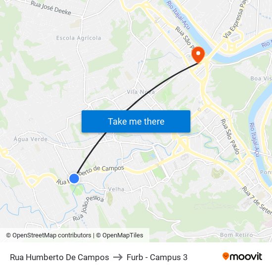 Rua Humberto De Campos to Furb - Campus 3 map